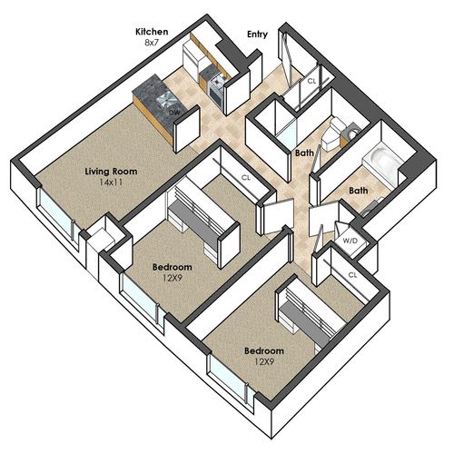 Apartment Unit A2 at Collegetown Terrace