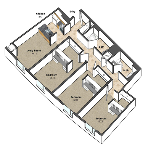 Apartment Unit B2 at Collegetown Terrace