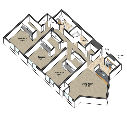 Apartment Unit E at Collegetown Terrace