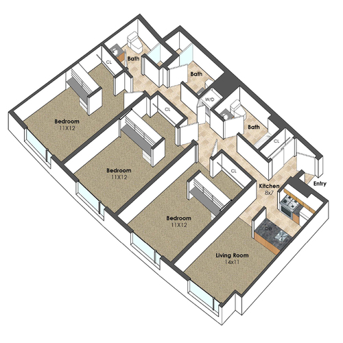 Apartment Unit B3 at Collegetown Terrace